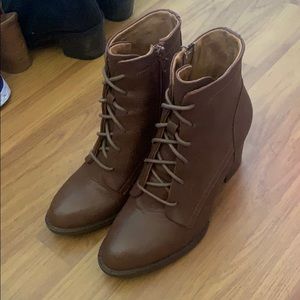Brown women chunky heel booties